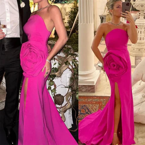 Aimishang Elegant Strapless Long Prom Dress Sheath Party Gowns Flowers Occasion Evening Dress