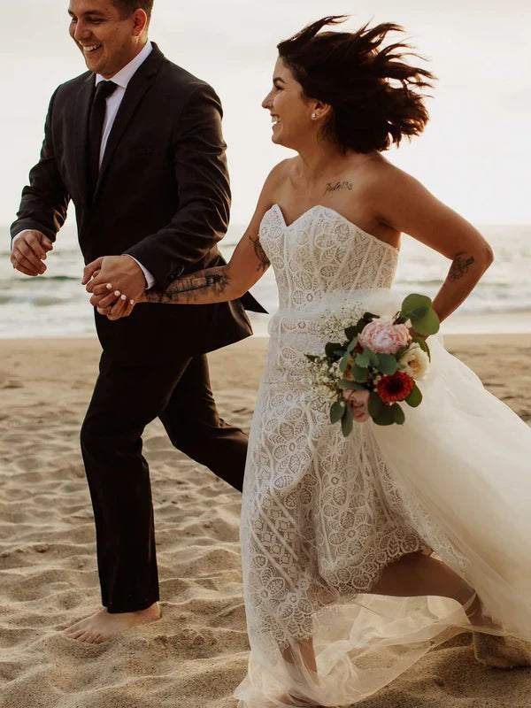 Exquisite Floral Lace Sweetheart A-line Bridal Dresses Off Shoulder Elegant Wedding Dress