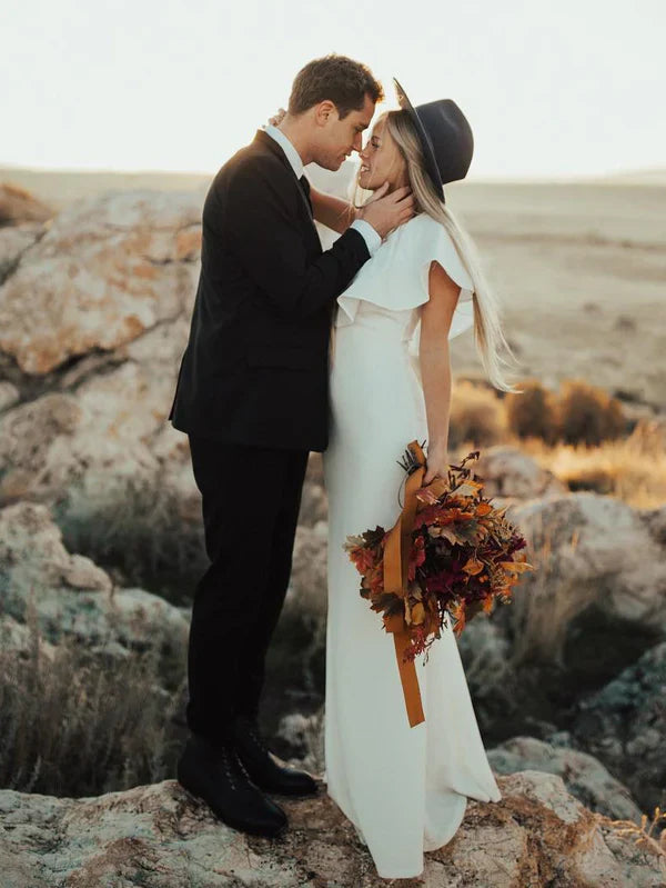 Simple Satin One Shoulder Wedding Dresses With Ruffle Elegant Bridal Gown Formal Dress