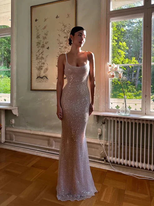 Wholesale Elegant Mermaid Sequin Pink Prom Dress Long Brithday Evening Dress