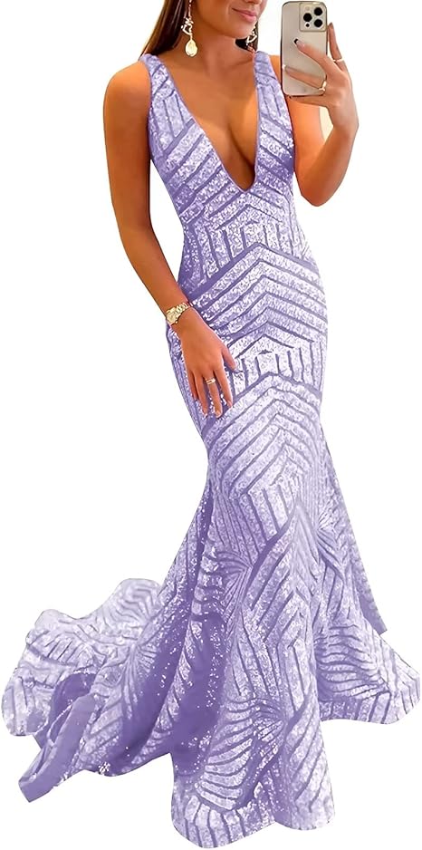 Aimishang Dress Wholesale Sequin Mermaid Prom Dresses Long Sparkly Evening Gown Deep V Neck Backless Formal Party Gowns