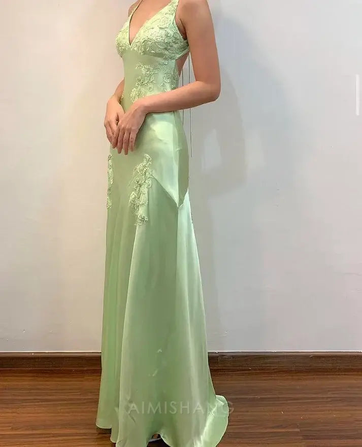 Aimishang Elegant Gowns Evening Dresses Green Satin A Line Long Prom Dresses Formal Party Dress Prom Dress Shops
