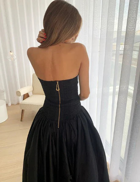 Chic Black Strapless A-Line Elegant Long Prom Dress Off Shoulder Evening Dress Formal Dress