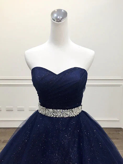 Blue Tulle Long Evening Gown Party Dress Navy Blue Sweet 16 Gown Off Shoulder Prom Dress Wholesale