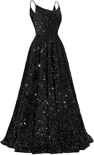 Spaghetti Straps Prom Dresses Sequin Long Formal Ball Gowns Sparkly A-Line Evening Party Gown Wholesale