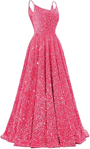 Spaghetti Straps Prom Dresses Sequin Long Formal Ball Gowns Sparkly A-Line Evening Party Gown Wholesale
