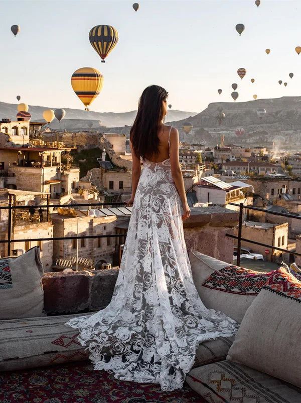 Sexy Backless Sheath Wedding Dresses Lace Long Bridal Gowns Floor Length Charming