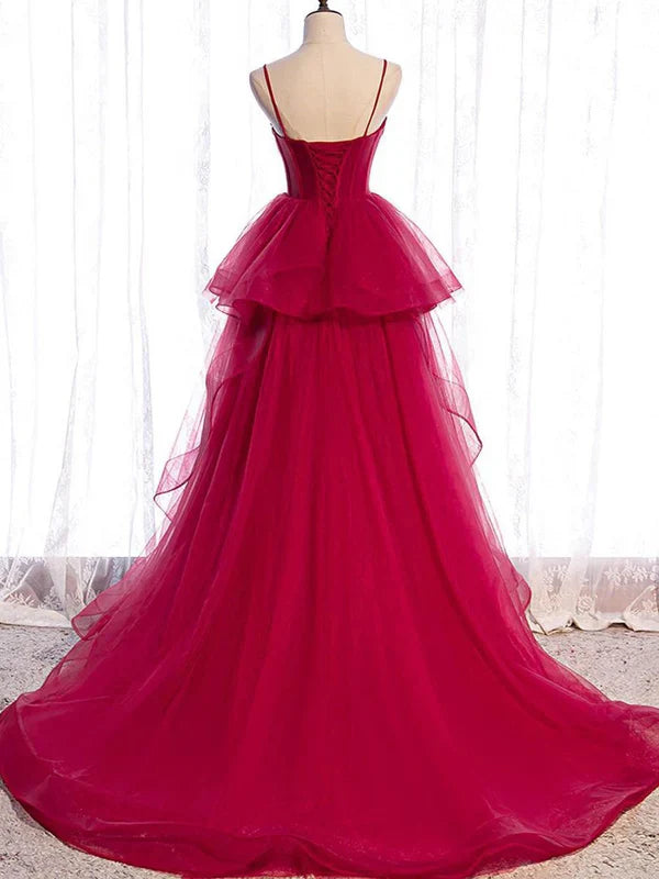 Elegant Spaghetti Straps A-line Prom Dresses Tiered Tulle Simple Evening Dress Wholesale