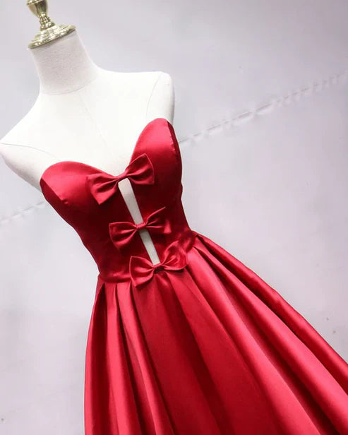 Wholesale Elegant A Line Strapless Satin Bow Formal Prom Dress Party Dress Off Shoulder Evening Dress