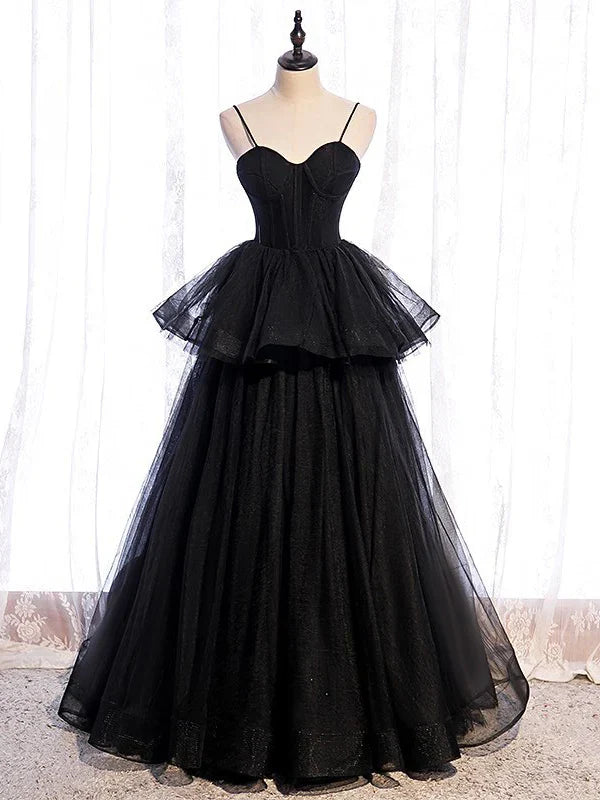 Elegant Spaghetti Straps A-line Prom Dresses Tiered Tulle Simple Evening Dress Wholesale