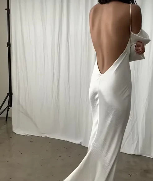 Aimishang Sexy Backless Mermaid Wedding Dresses Women Spaghetti Straps Long Sleeves Elegant Evening Party Dress