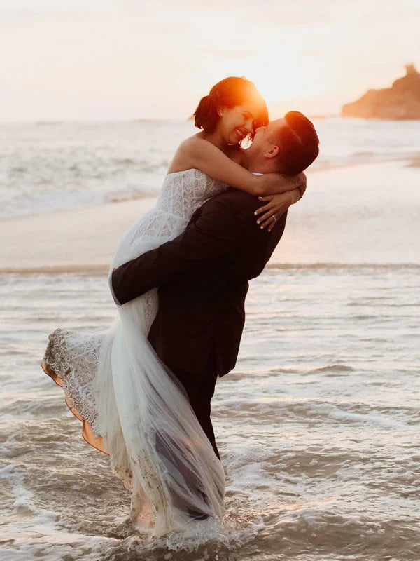 Exquisite Floral Lace Sweetheart A-line Bridal Dresses Off Shoulder Elegant Wedding Dress