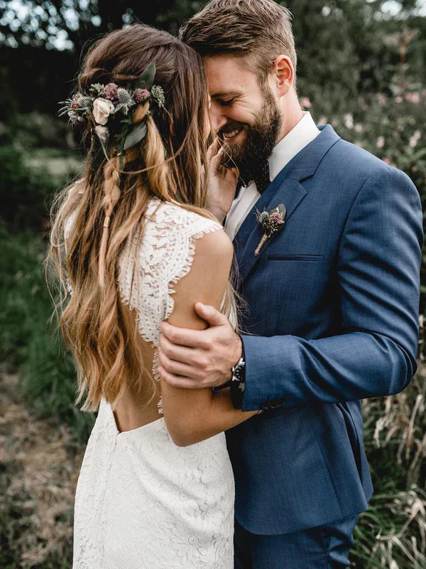 Fabulous Jewel Lace wedding Dresses Sleeveless Backless Bridal Gowns Elegant