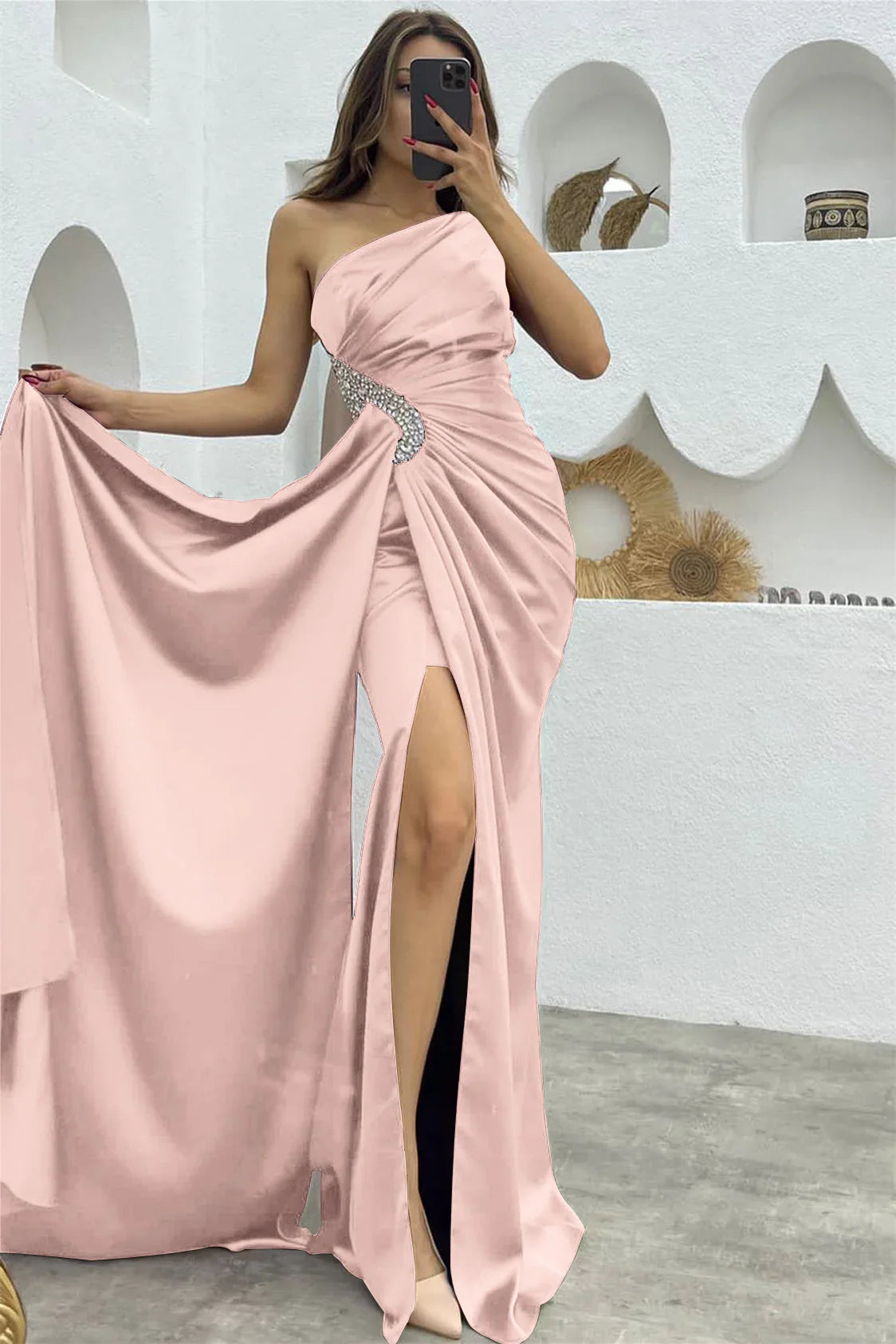 Dark Purple Sequin Split Mermaid One Shoulder Evening Dress With Long Ruffles Elegant Wholesale