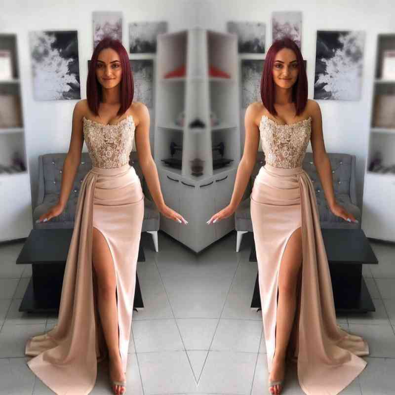 Chic Evening Dress With Applique Belt And Hollowing Out Slit Sexy Elegant Wholesale