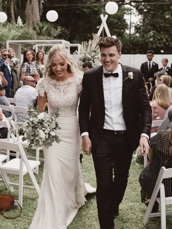 Exquisite Sheath Satin Wedding dresses Lace With Sequins Beads Bridal Gowns Elegant