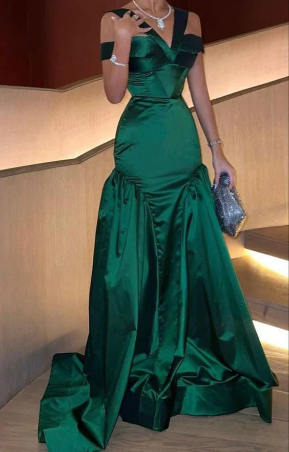 Green Mermaid Long Prom Dress Elegant Evening Dress Floor Length wedding guest dress Wholesale