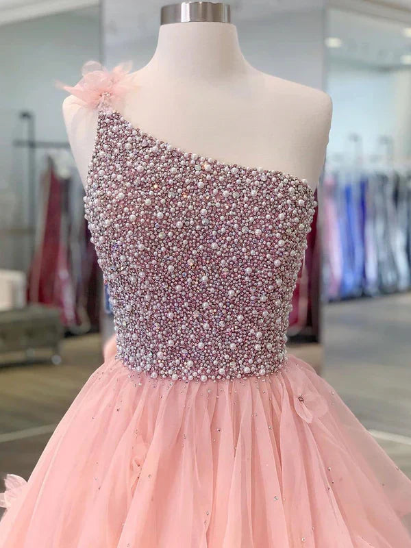 Aimishang One-shoulder Tulle Beaded Flower A-line Prom Dresses Floor Length Beautiful Wholesale