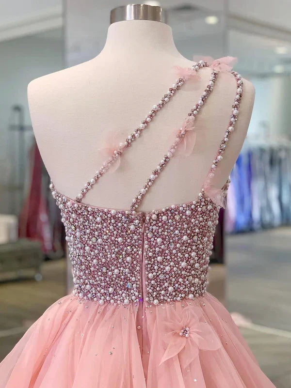 Aimishang One-shoulder Tulle Beaded Flower A-line Prom Dresses Floor Length Beautiful Wholesale