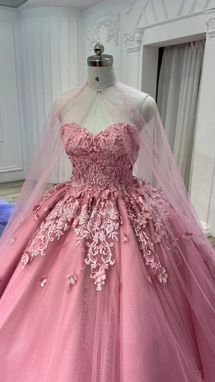 Aimishang Pink Sweetheart Tulle Appliques Ball Gowns Quinceanera Dress with Cape Prom Dress Beautiful Wholesale