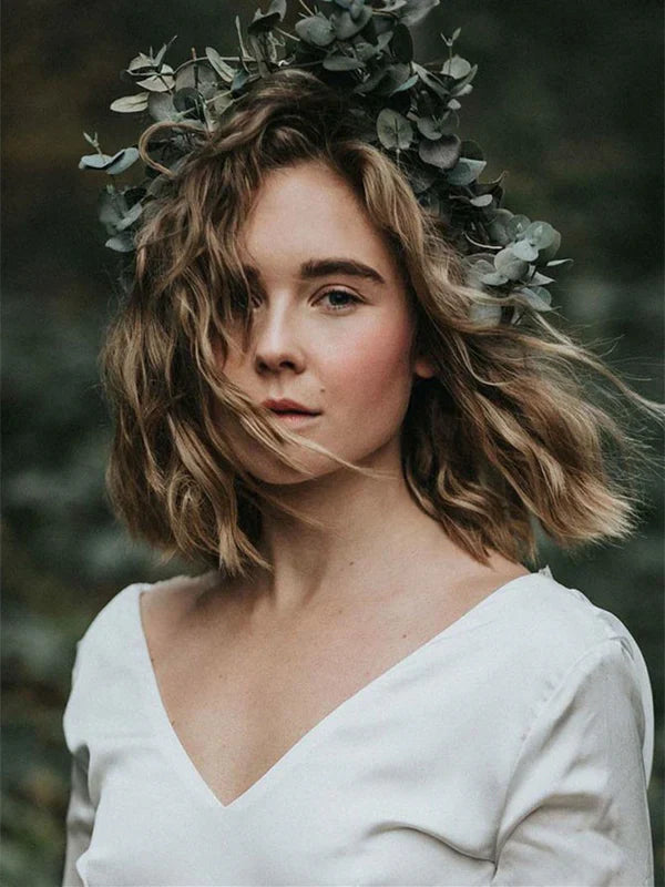 Charming Tulle Wedding Dresses A-line Short Sleeves Satin Bridal Dresses Elegant