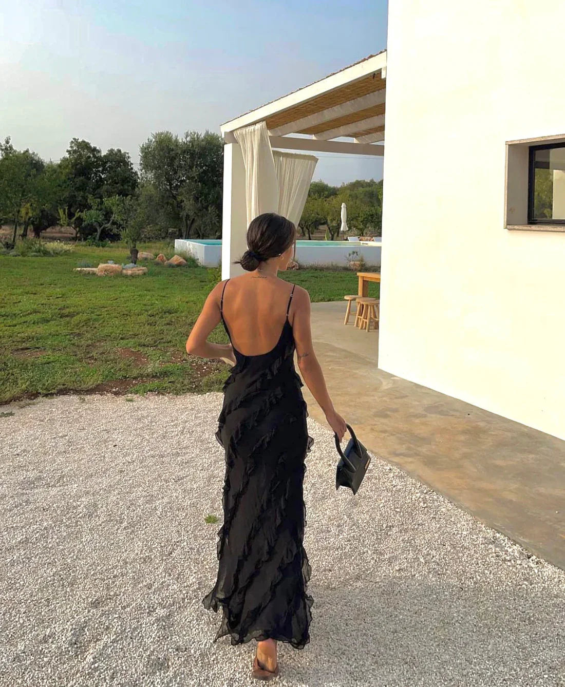 Red Spaghetti Straps Ruffle Mermaid Long Party Dress Wedding Guest Dress Evening Dress Formal Dress