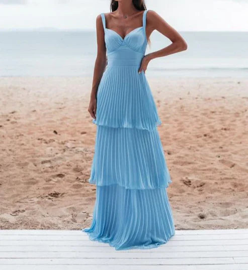 Blue Straps A-Line Layers Elegant Long Party Dress Charming Evening Dress Formal Dress Wholesale