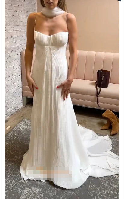 Aimishang Elegant Evening Gowns Spaghetti Straps A Line Long Prom Dress Simple Wedding Dress