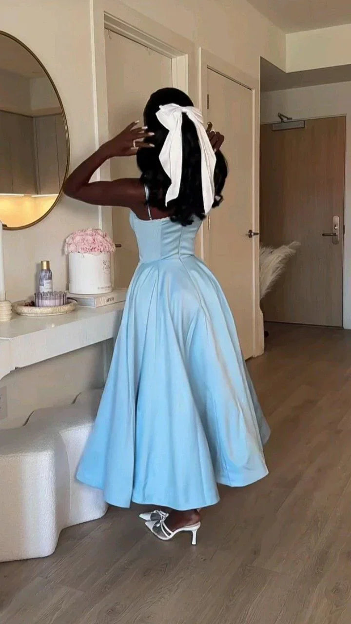 Blue A-Line Straps Long Party Dress Wedding Guest Dress Simple Evening Dress Wholesale