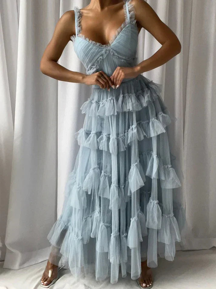 Aimishang Blue A-Line Tulle Tiered Cute Prom Dress Party Gown Charming Evening Dress Wholesale