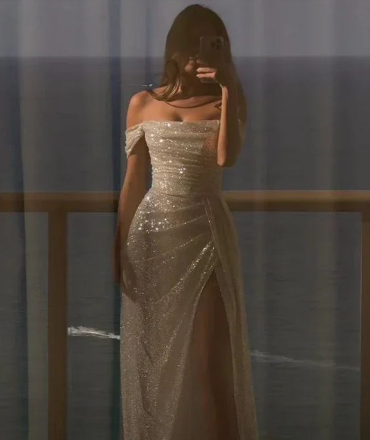 Aimishang Elegant Formal Dress Off Shoulder Sequin Long Evening Dresses Wedding Dresses