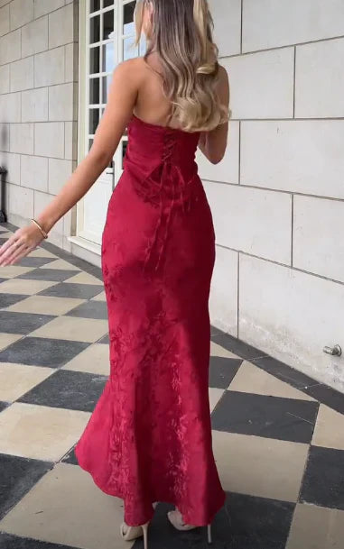 Wholesale Chic Deep V Neck Mermaid Print Prom Dress Burgundy Evening Dress Sexy Party Dress