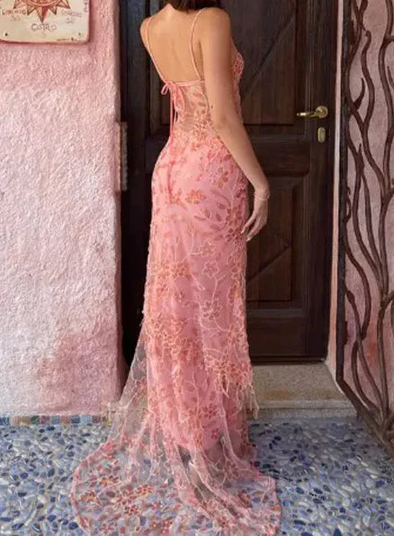 Aimishang Elegant Lace Long Prom Dress Sheath Dress for Women Charming Evening Party Dress