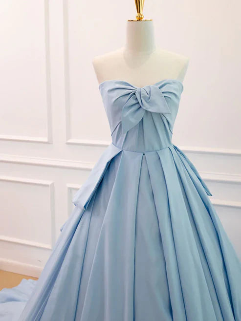 Aimishang A Line Sweetheart Neck Blue Satin Tulle Long Prom Dress Evening Dress Off Shoulder Charming