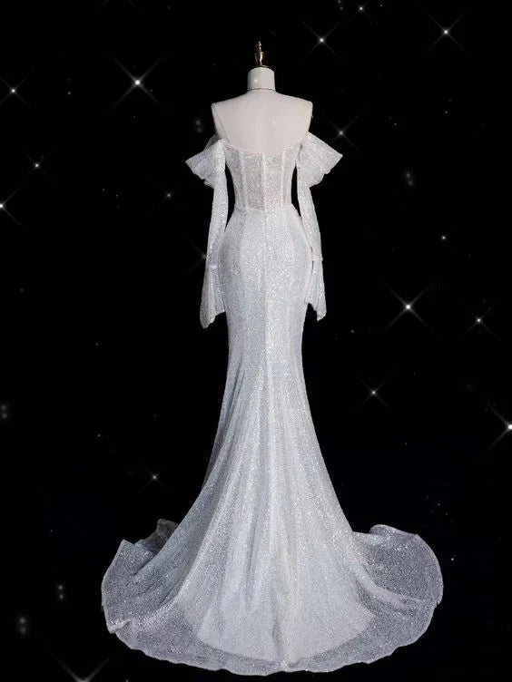 Wholesale Glitter Corset Sequins Wedding Dress Mermaid Prom Dress Charming Evening Dress