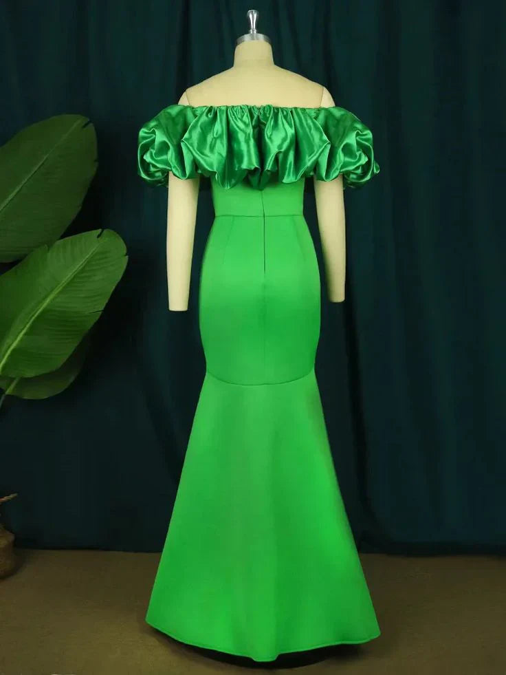 Green Off-The-Shoulder Mermaid Long Prom Dress Wedding Guest Dress Elegant Evening Dress Wholesale