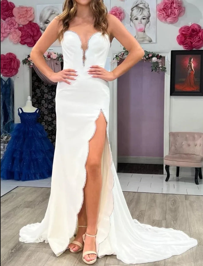 Fuchsia Sweetheart Beaded Long Prom Dress with Slit Off Shoulder Charming Evening Dress Wholesale