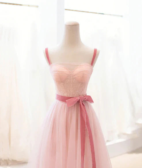 Wholesale A Line Straps Pink Tulle Lace Short Prom Dress Homecoming Party Dress