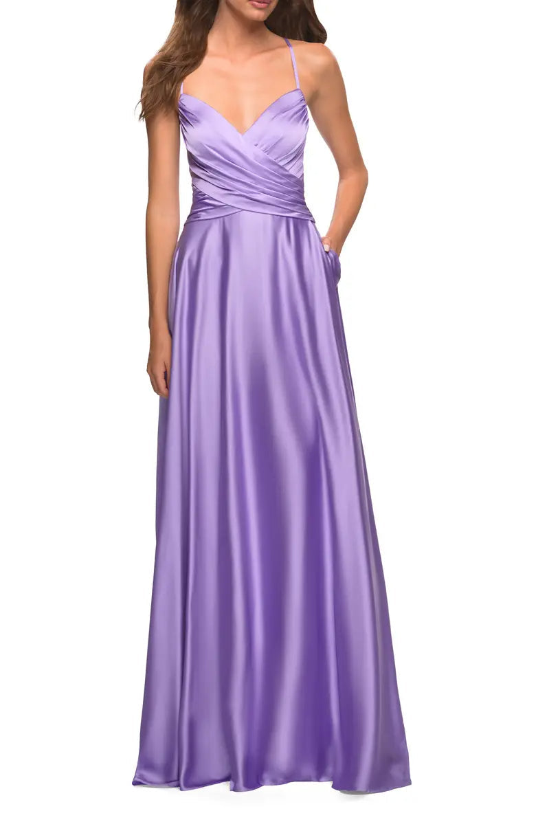 Noble thin shoulder strap off shoulder sleeveless satin and ground length off back strapping evening dress