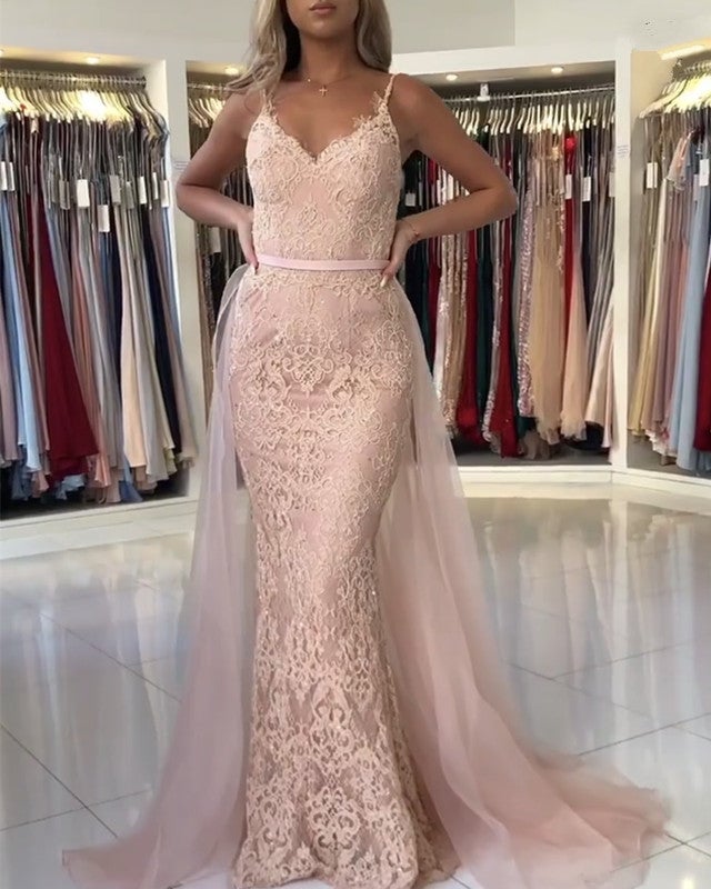 Lace Mermaid Dresses V Neck Removable Skirt