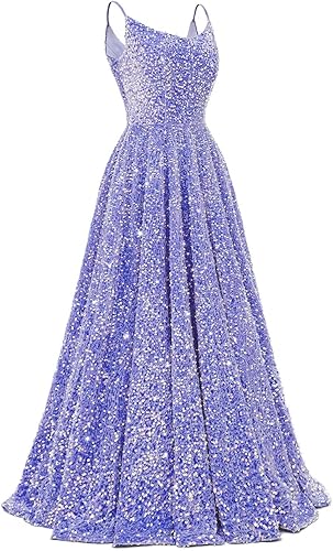 Spaghetti Straps Prom Dresses Sequin Long Formal Ball Gowns Sparkly A-Line Evening Party Gown Wholesale