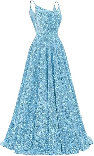 Spaghetti Straps Prom Dresses Sequin Long Formal Ball Gowns Sparkly A-Line Evening Party Gown Wholesale