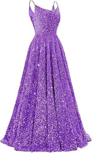 Spaghetti Straps Prom Dresses Sequin Long Formal Ball Gowns Sparkly A-Line Evening Party Gown Wholesale