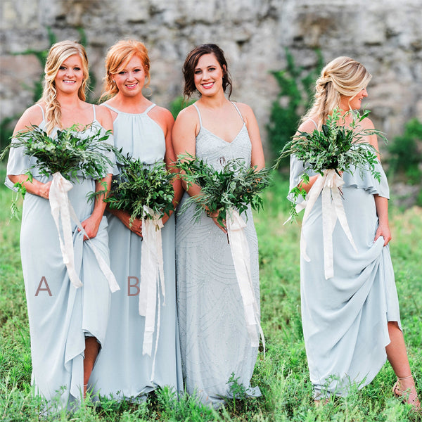 Light Pale Blue Mismatched Chiffon Simple A-line Bridesmaid Dresses,DB110