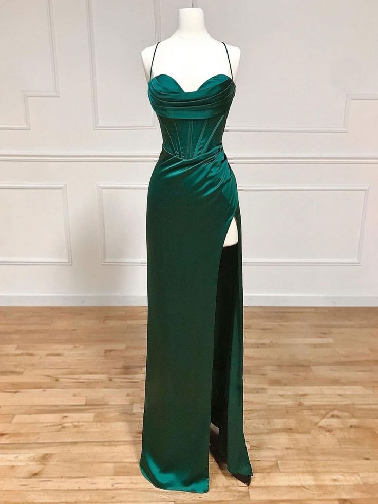 Mermaid Satin Long Prom Dress With Side Slit, AST881