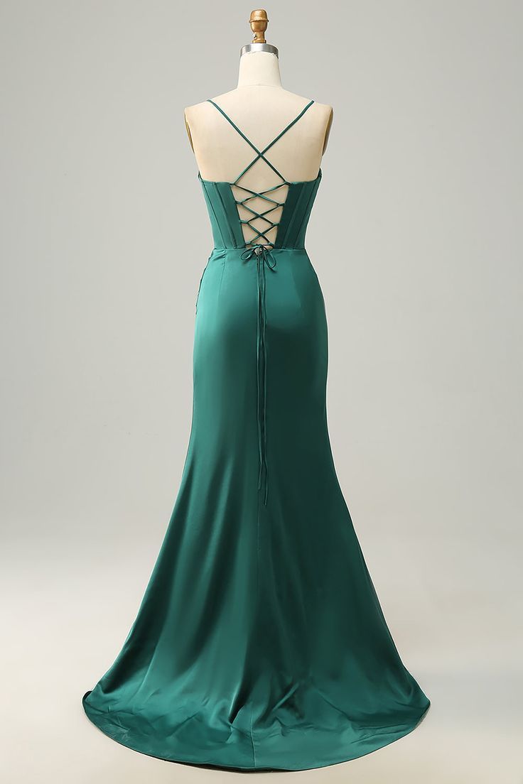Mermaid Satin Long Prom Dress With Side Slit, AST881