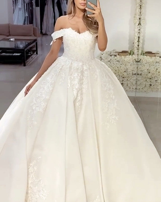 Princess Ball Gown Off The Shoulder Wedding Dress Appliques