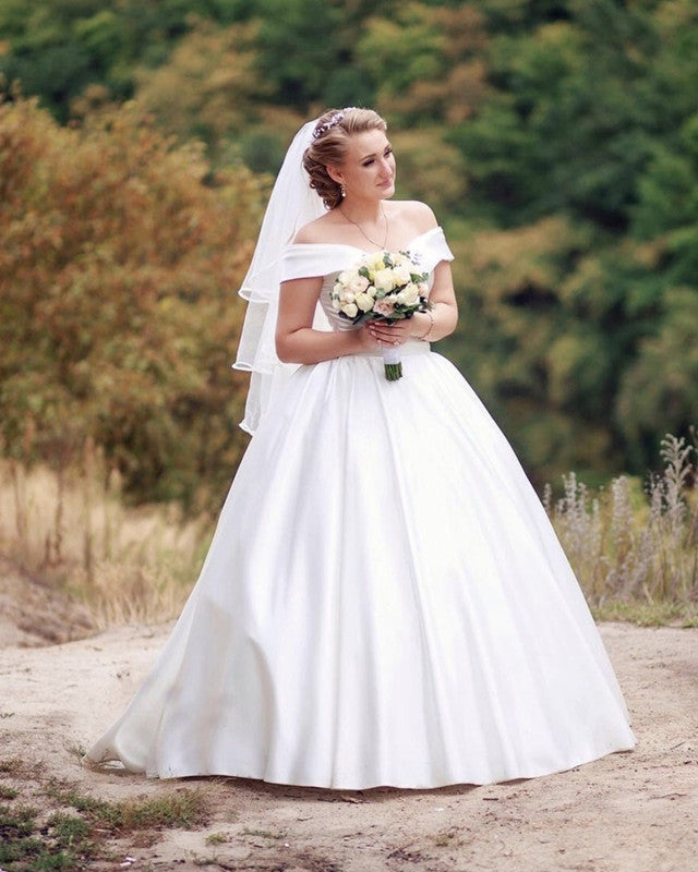 Princess Wedding Dress Ball Gown Satin Off The Shoulder