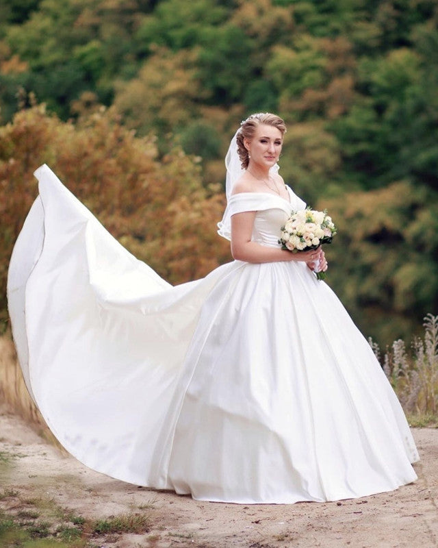 Princess Wedding Dress Ball Gown Satin Off The Shoulder