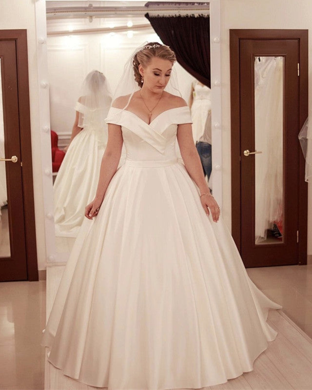 Princess Wedding Dress Ball Gown Satin Off The Shoulder